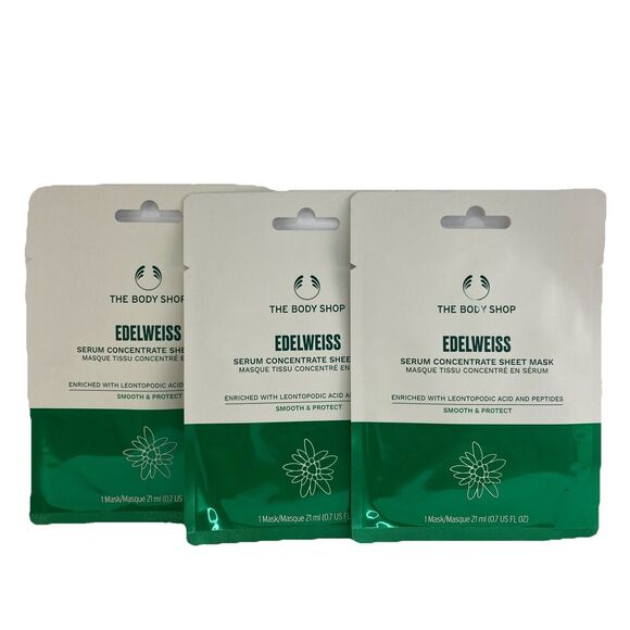 Lot of 3 Body Shop Edelweiss Serum Concentrate Sheet Mask Vegan Smooth & Protect - Picture 1 of 6